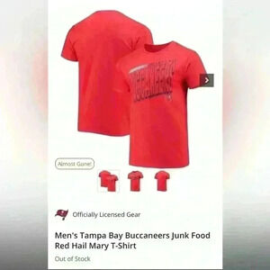 Men's Tampa Bay Buccaneers Junk Food Red Hail Mary T-Shirt | NFL Shop | Size 2XL